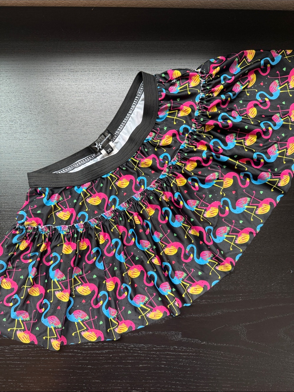 Sparkle Athletic - Black Ruffled Flamingo Print Running Skirt - XS